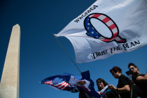 Photo of a Q-Anon protest in front of the Washington Monument